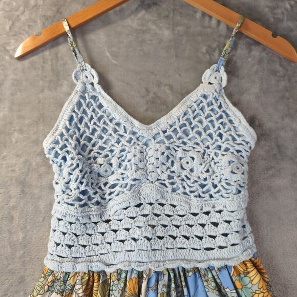 BO·G Collective Women’s XS Crochet Top Dress Blue Floral Boho Cottagecore Y2K - Picture 2 of 8
